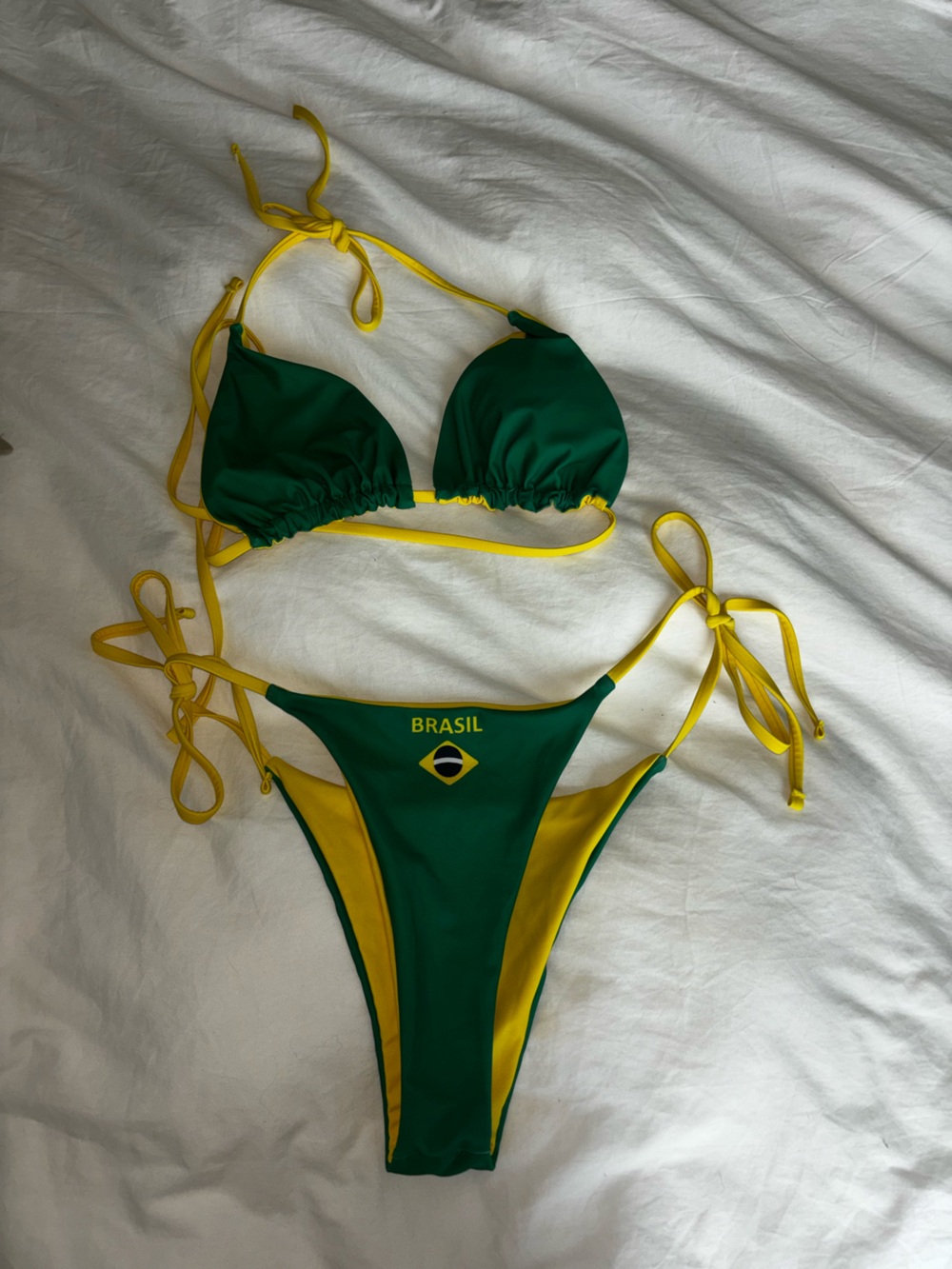 Green & Yellow Brasil String Bikini Top and Bottom